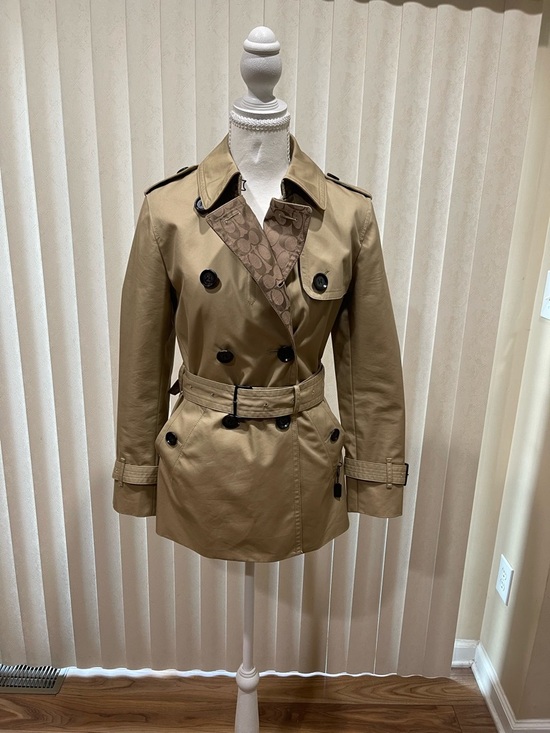 Coach Jackets & Blazers - Coach Khaki Trench Coat with Signature Monogram Trim